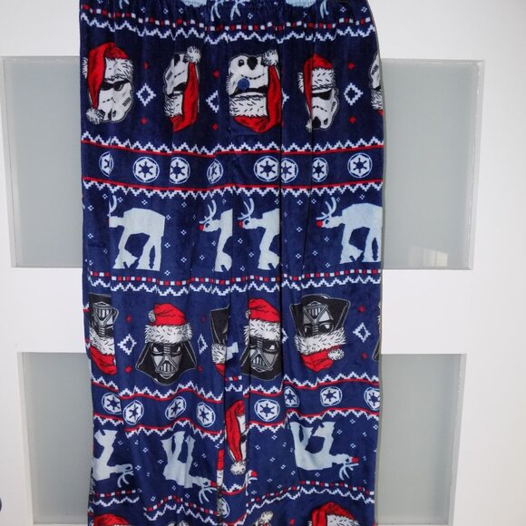 Star Wars Darth Vader /Storm Trooper Santa/Rudolph AT-AT Blue PJ Bottoms Size S - Picture 2 of 3